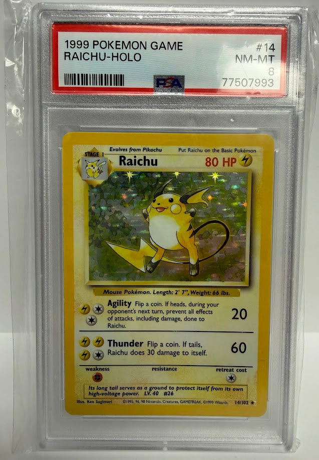 Pokemon Cards PSA 8 NM-MT Raichu Holo Unlimited Base Set WotC 1999 14/102